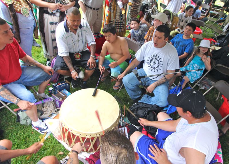 A drum group at the Annual Traditional Pow Wow